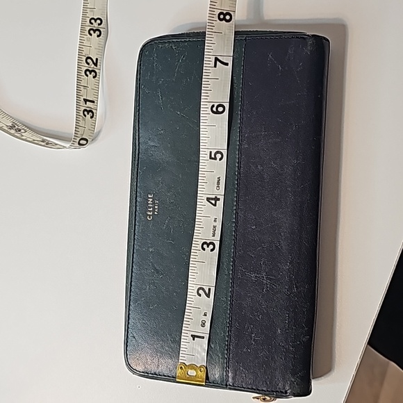 Celine Large Zipped Multifunction Bicolor Calf Leather green and navy blue - Picture 14 of 16